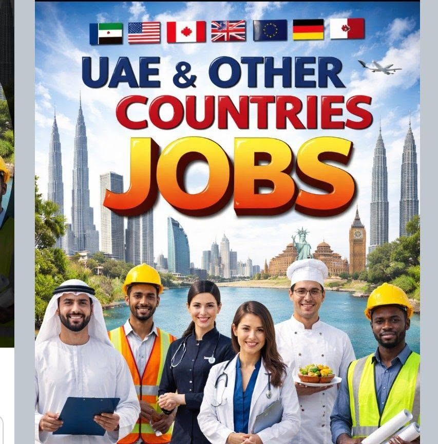 A variety of professionals with the Dubai skyline