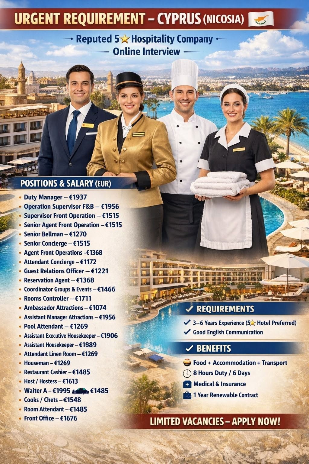 Cyprus hospitality vacancy poster