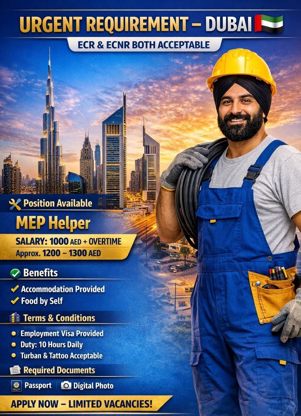 Dubai MEP helper vacancy poster